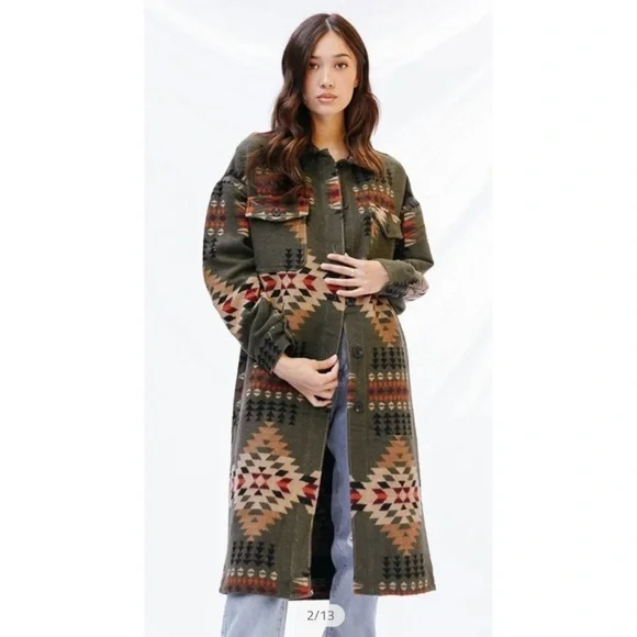 Driftwood Coat Rowan Jacket Long Aztec Western Teepee Boho Green Small - Picture 14 of 14